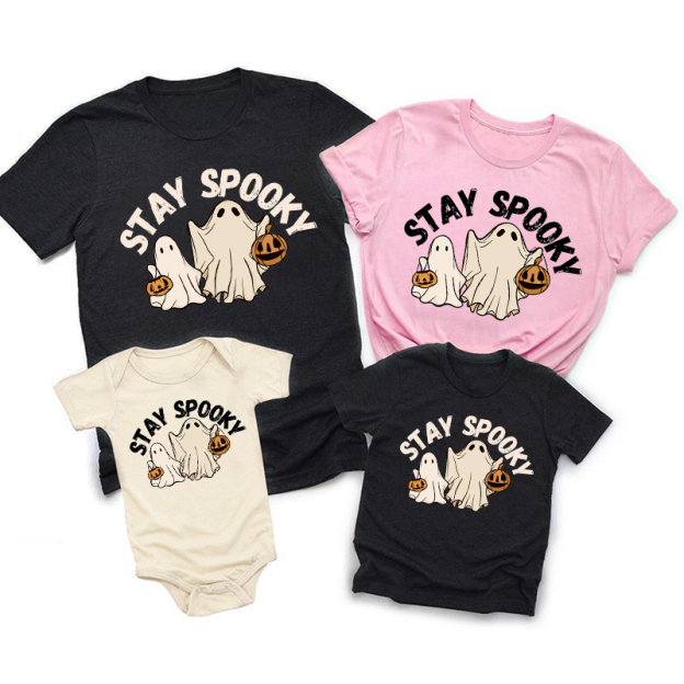Stay Spooky Two Pumpkin Ghosts Halloween Family Matching Shirts