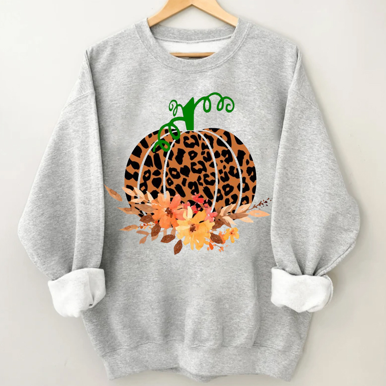 Vintage Halloween Sweatshirt-Leopard Print Pumpkin