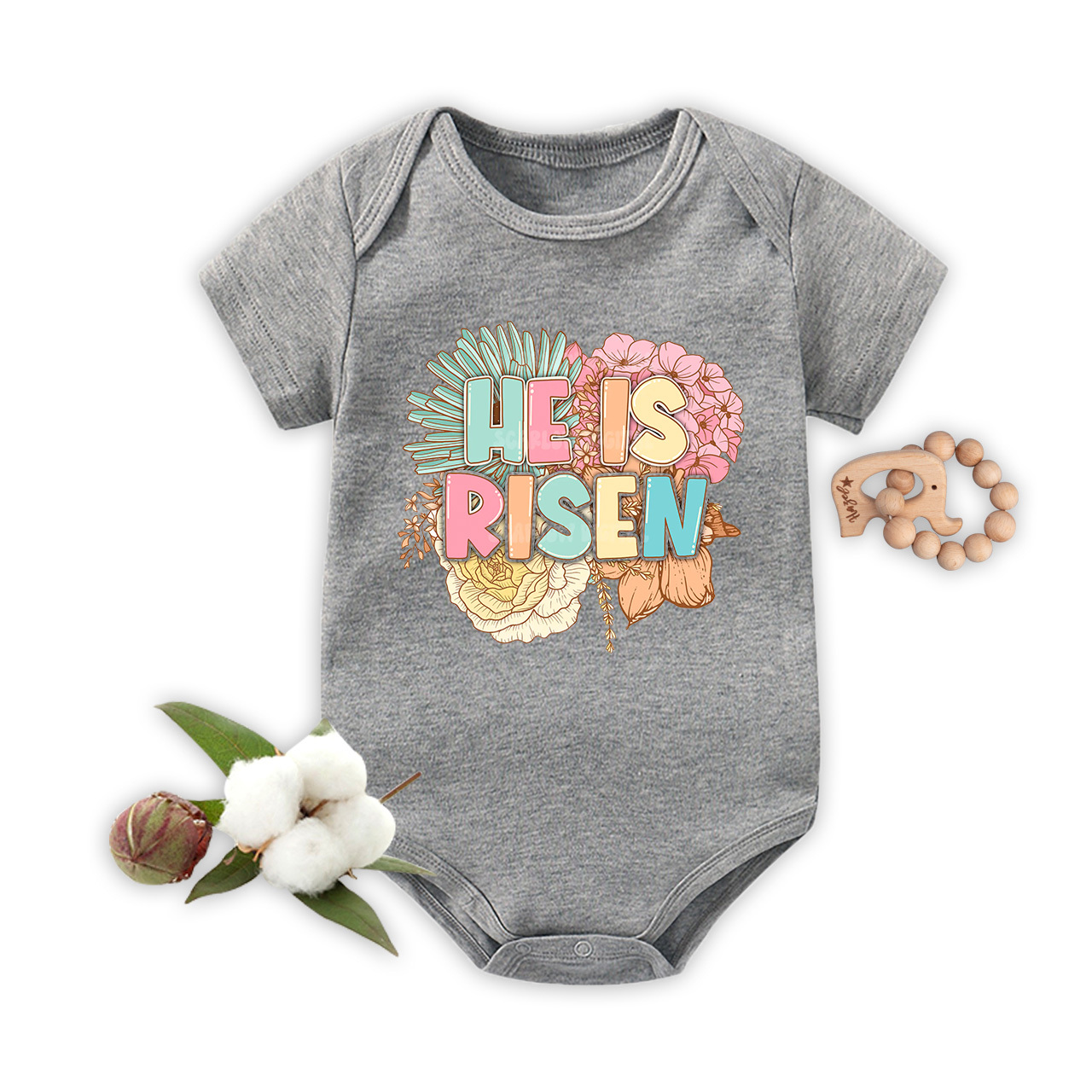 He is Risen Spring Florals Bodysuit For Baby
