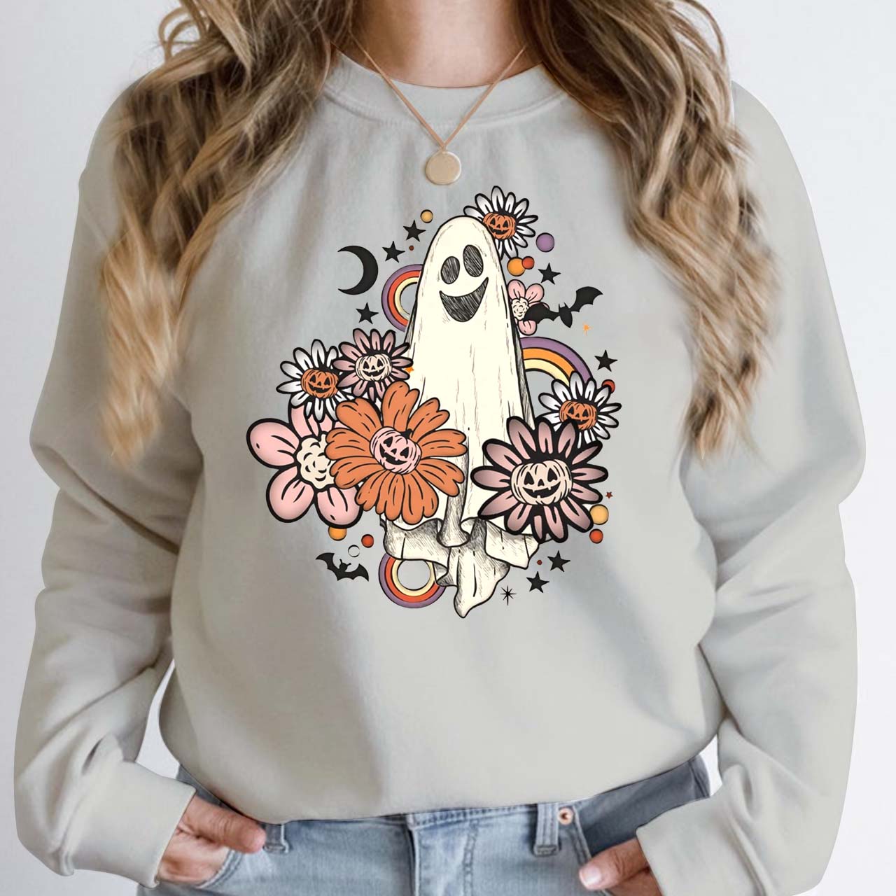 Vintage Floral Ghost Halloween Sweatshirt For Mama
