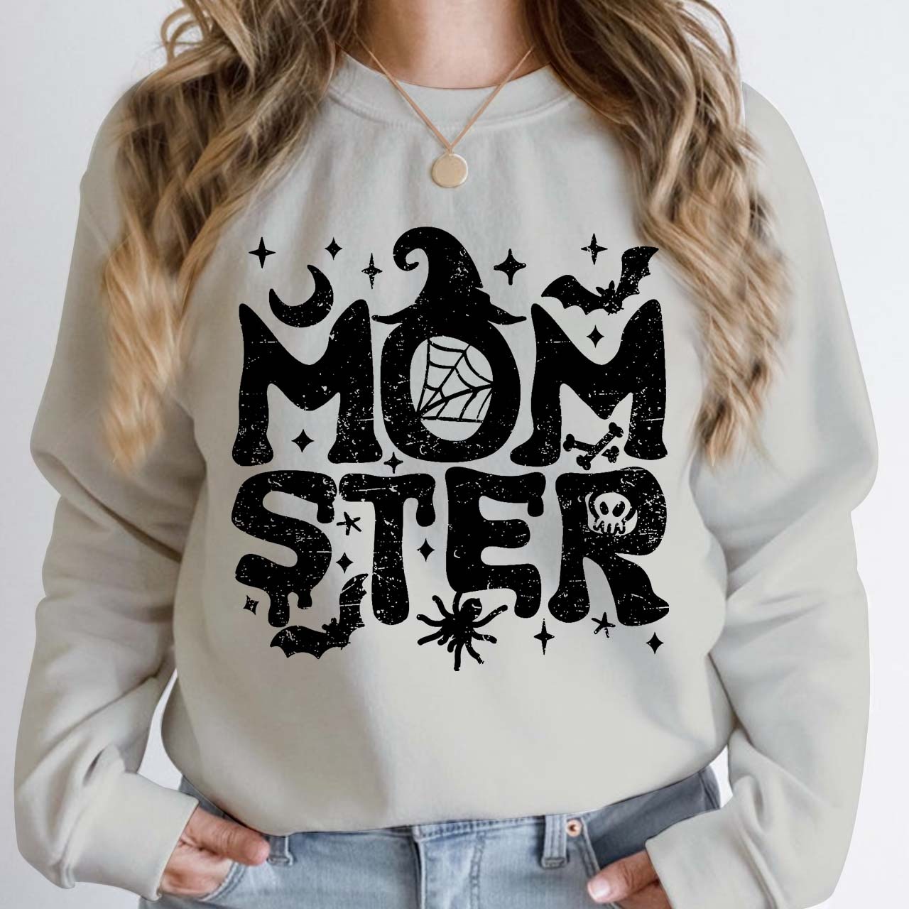 Halloween Momster Moon Bat Sweatshirt For Mama