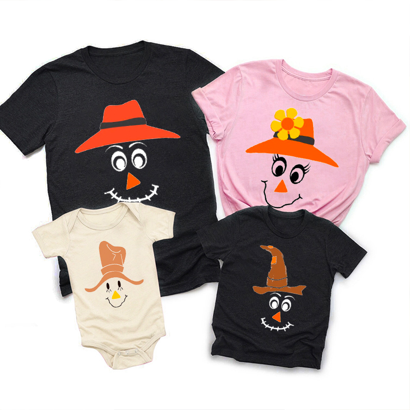 Personalized Scarecrow Faces Halloween Matching Shirts