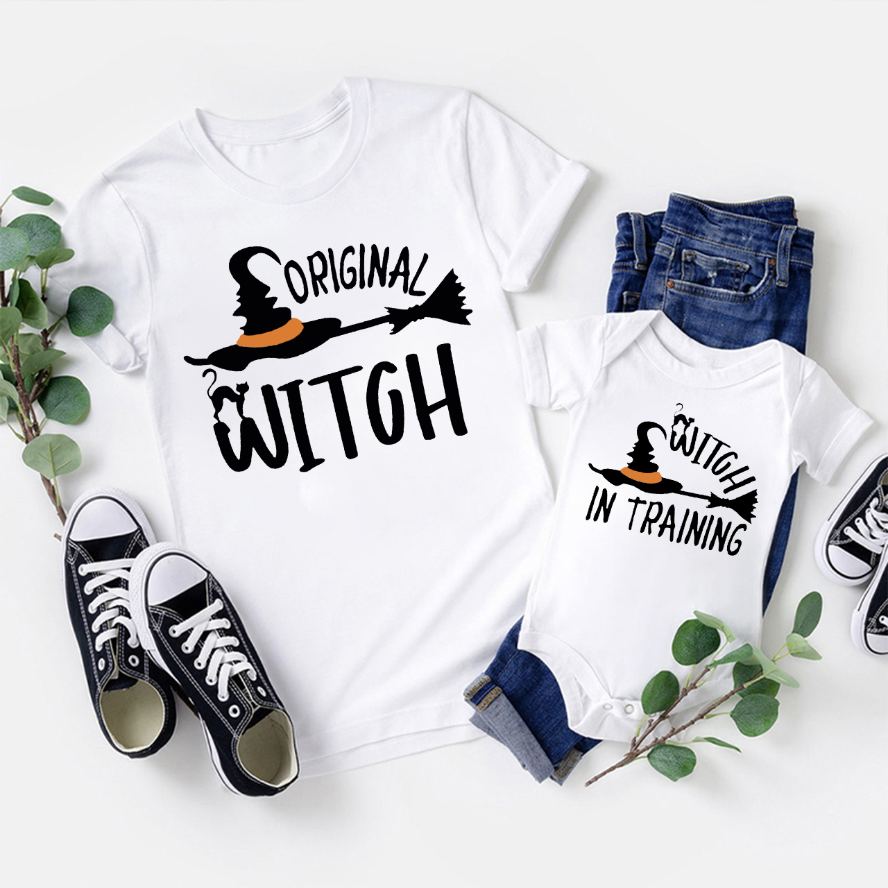 Original Witch & Witch in Training  Matching Halloween Shirts
