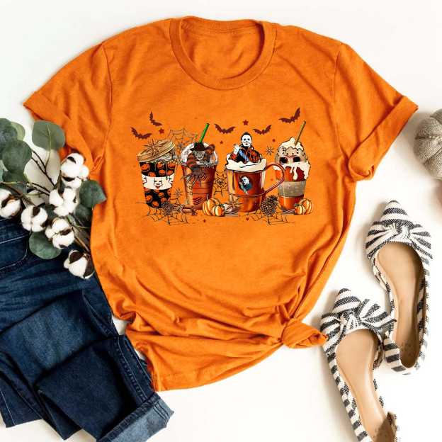 Skeleton Coffee Cups Halloween T-shirts