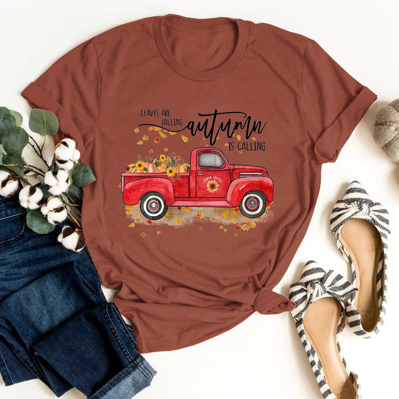Leaves Are Falling Red Truck Fall Tees