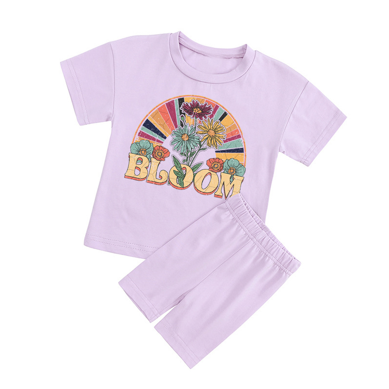 Peach Boho Bloom Kids Biker Shorts&Tee
