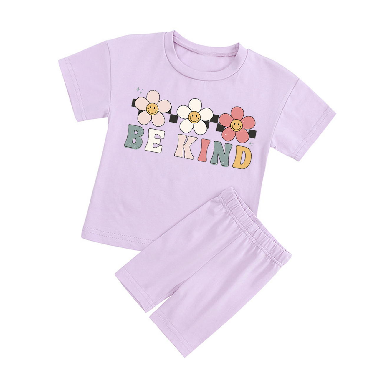 Be Kind Florals Kids Biker Shorts&Tee