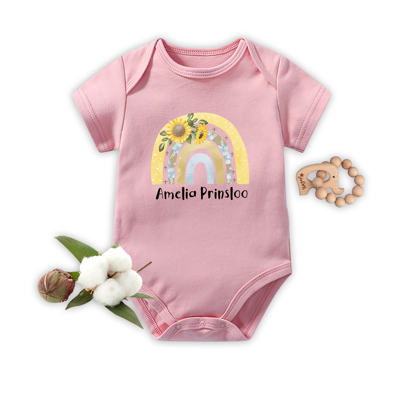 Personalized Yellow Rainbow Baby Bodysuit