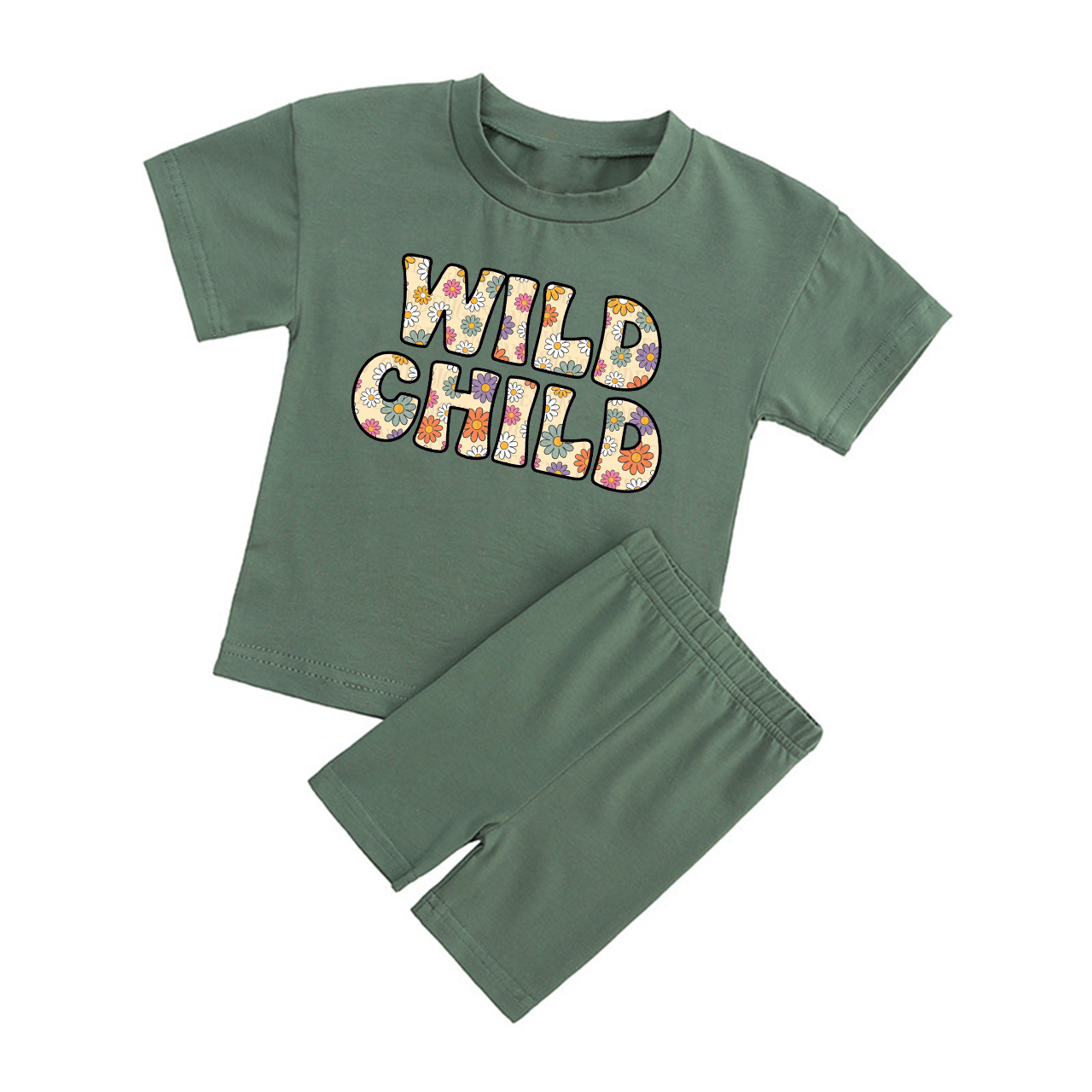 Wild Child Florals Kids Biker Shorts&Tee