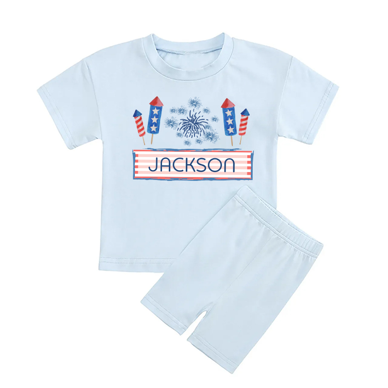 Independence Day Personalized Kids Biker Shorts&Tee