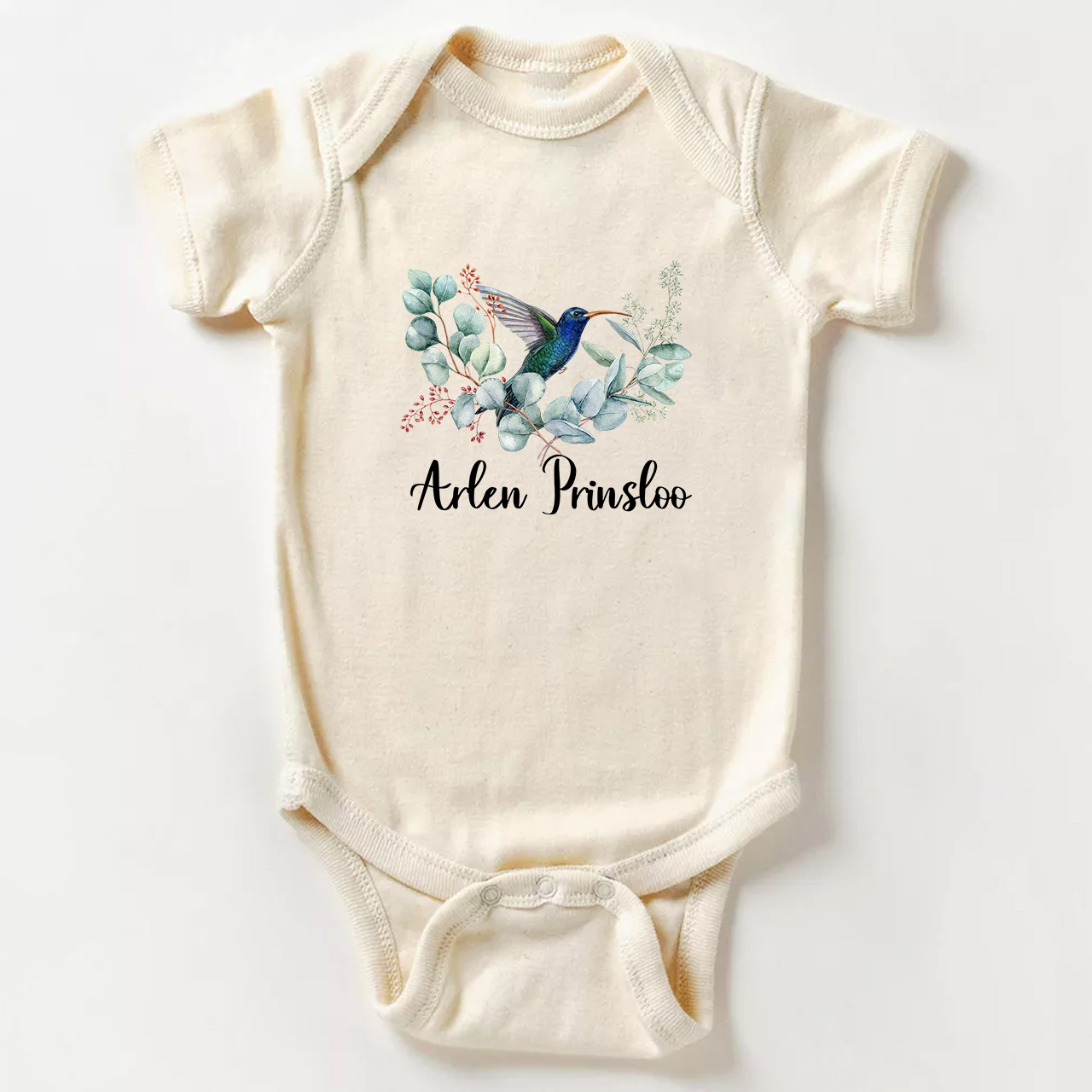 Personalized Hummingbird & Flowers Baby Bodysuit
