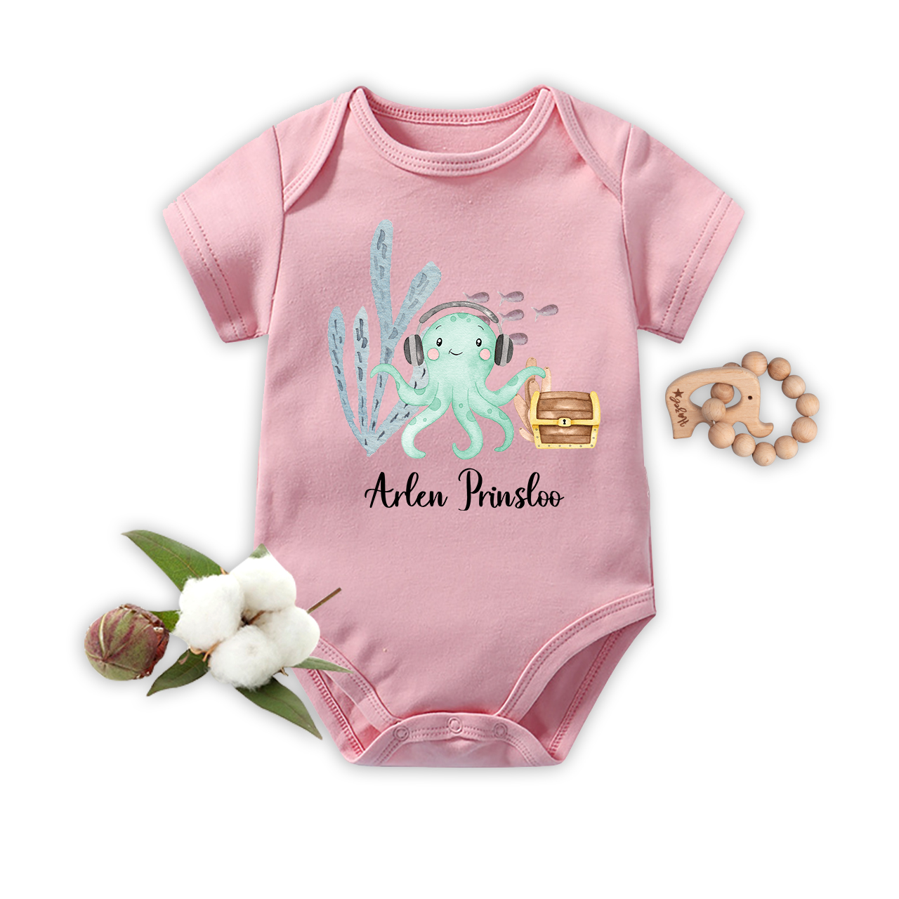 Personalized Octopus Listening To Music Baby Bodysuit