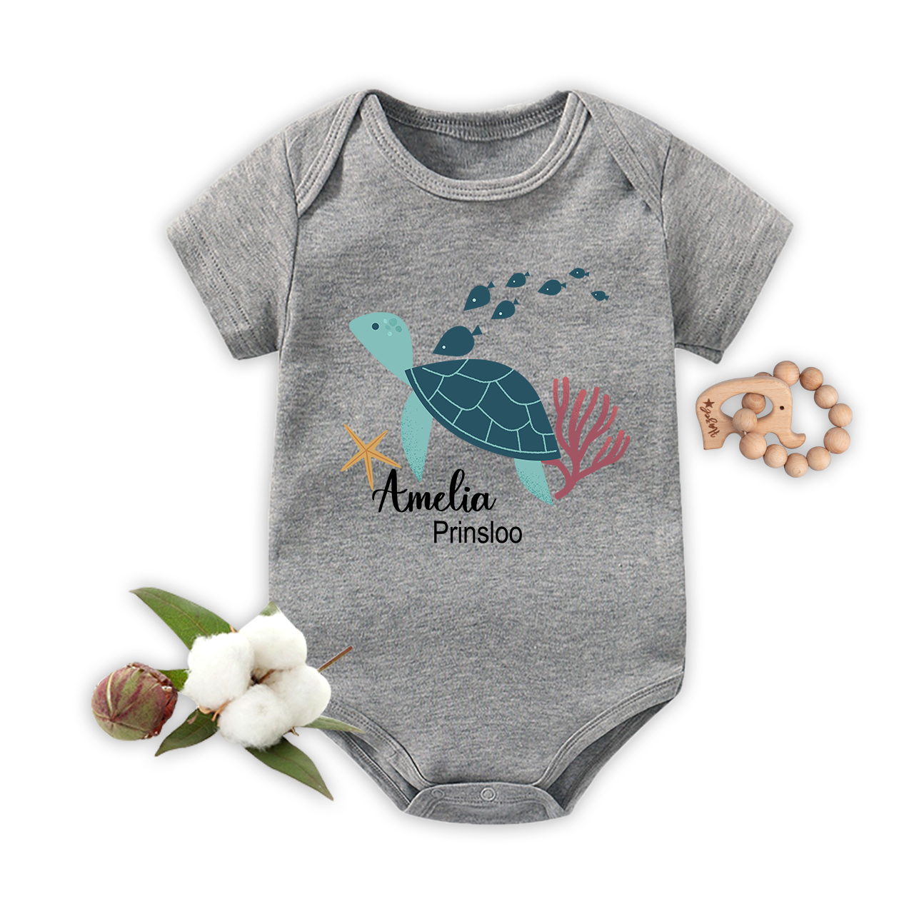 Personalized Turtle And Starfish Baby Bodysuit
