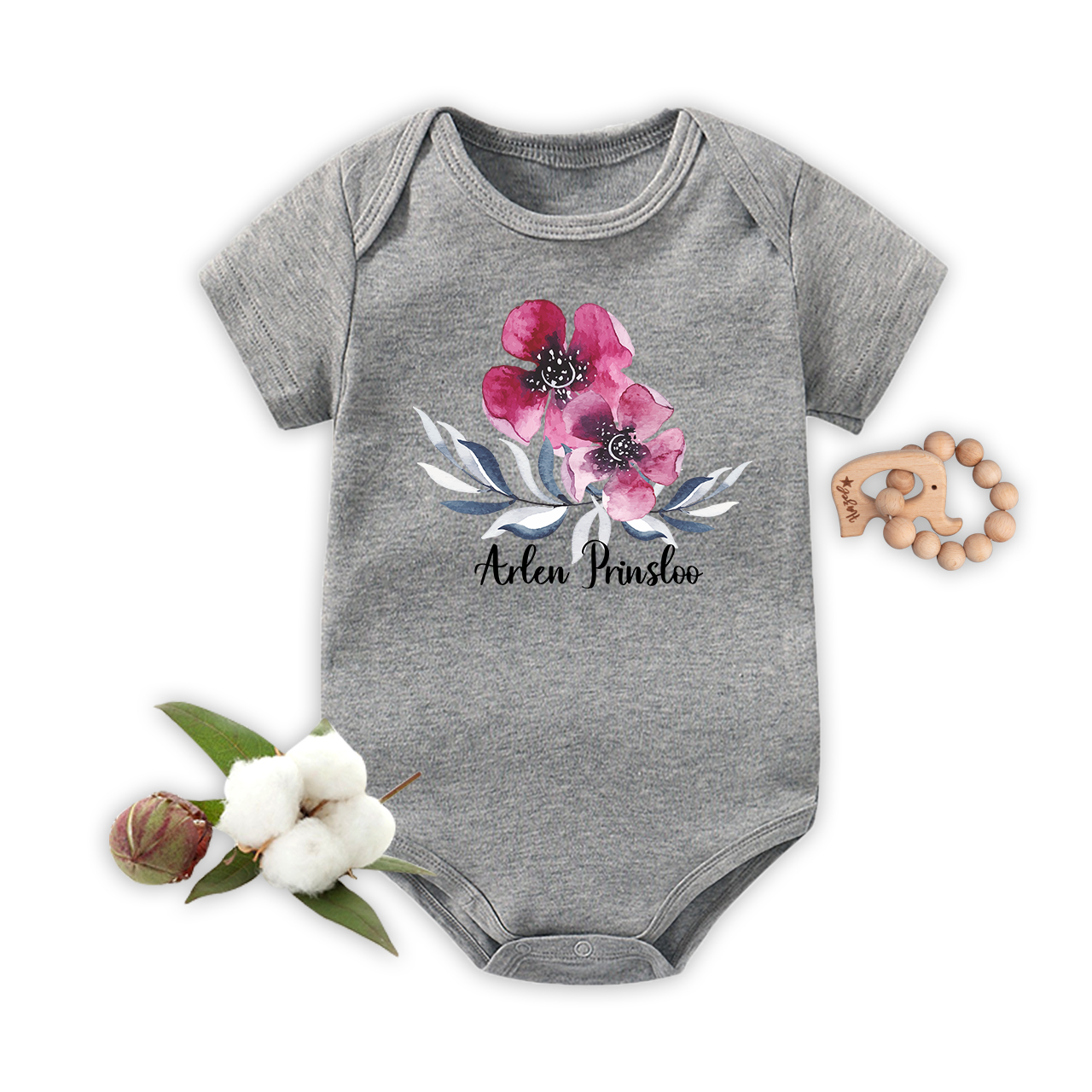 Personalized Ink Flowers Baby Bodysuit