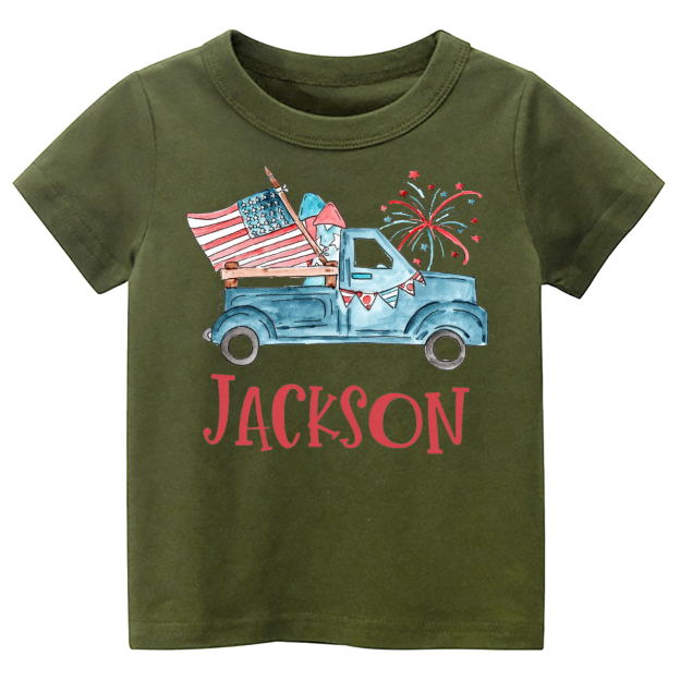 Personalized Patriotic Truck Fourth Of July Kids Shirt