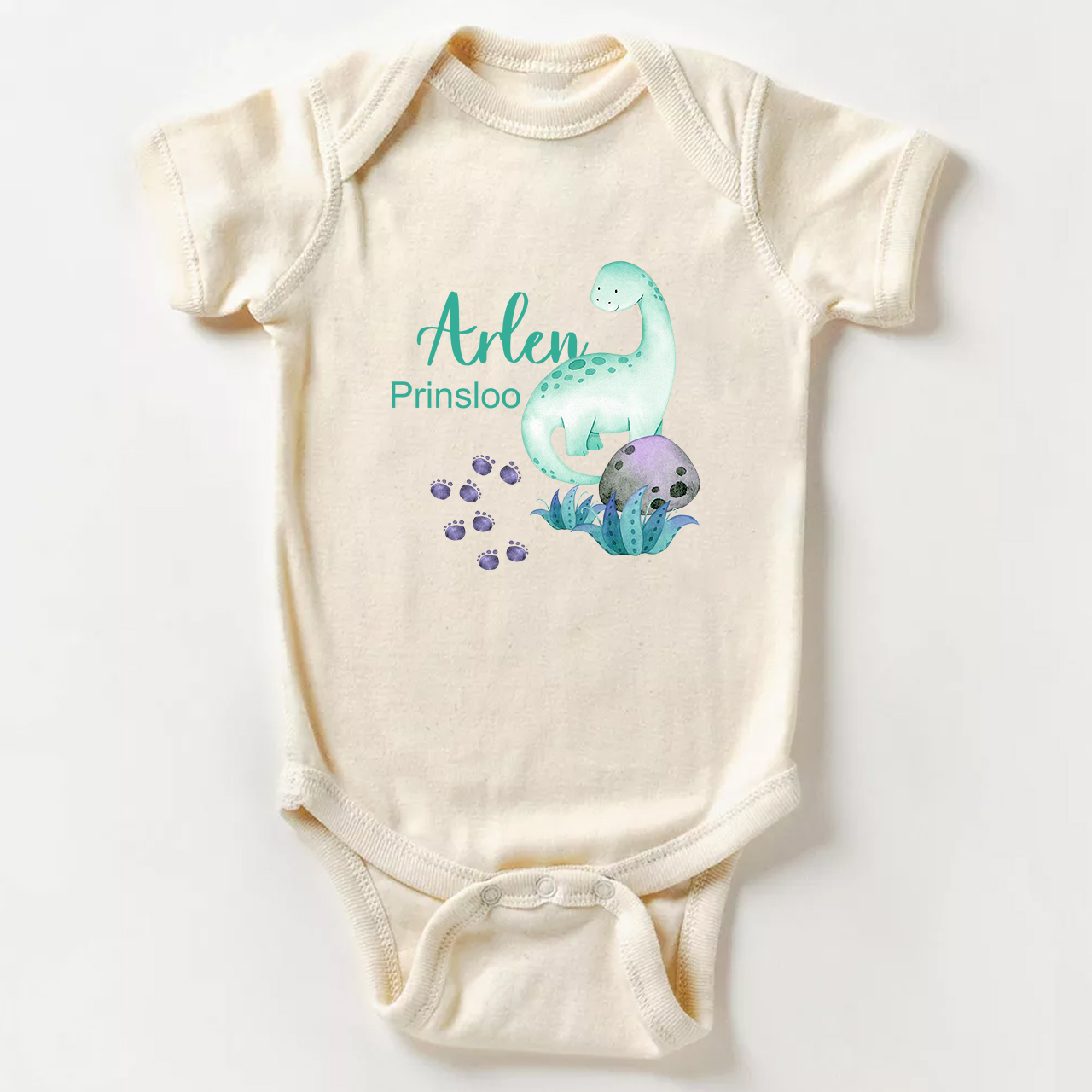 Personalized Dinosaur Footprints With Baby Name Bodysuit