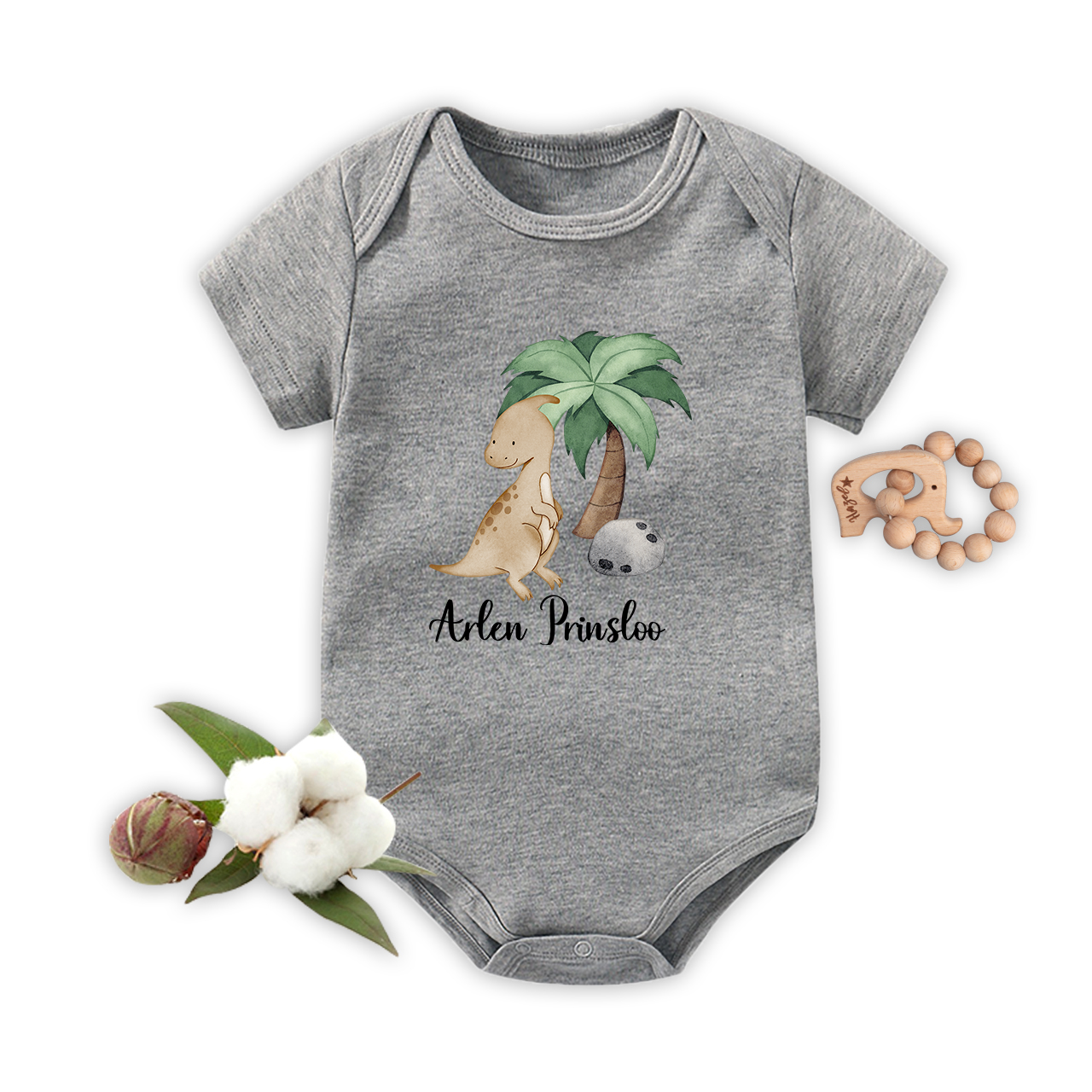 Personalized Dinosaurs Under The Coconut Ttree Baby Bodysuit