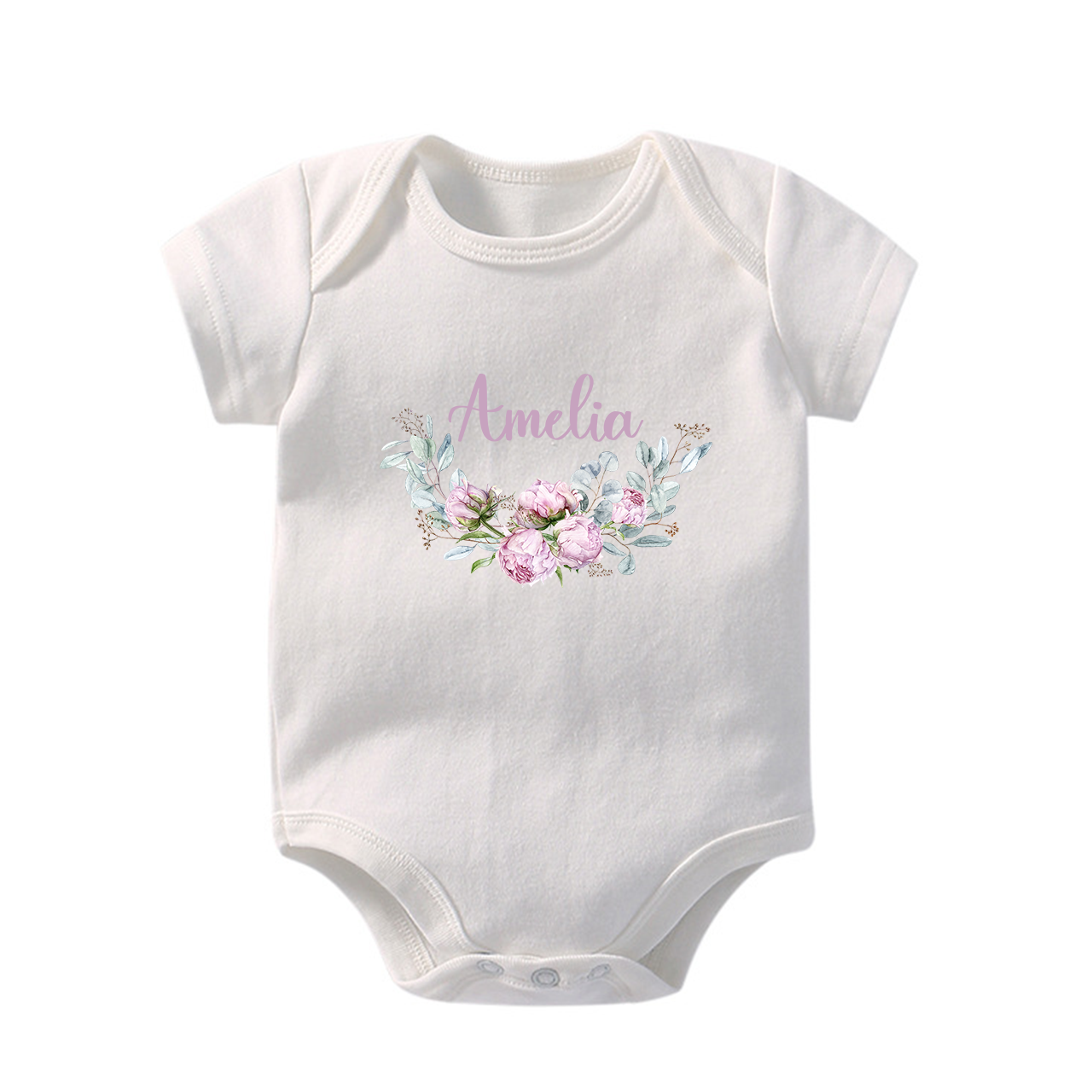 Personalized Purple Peony Baby Bodysuit