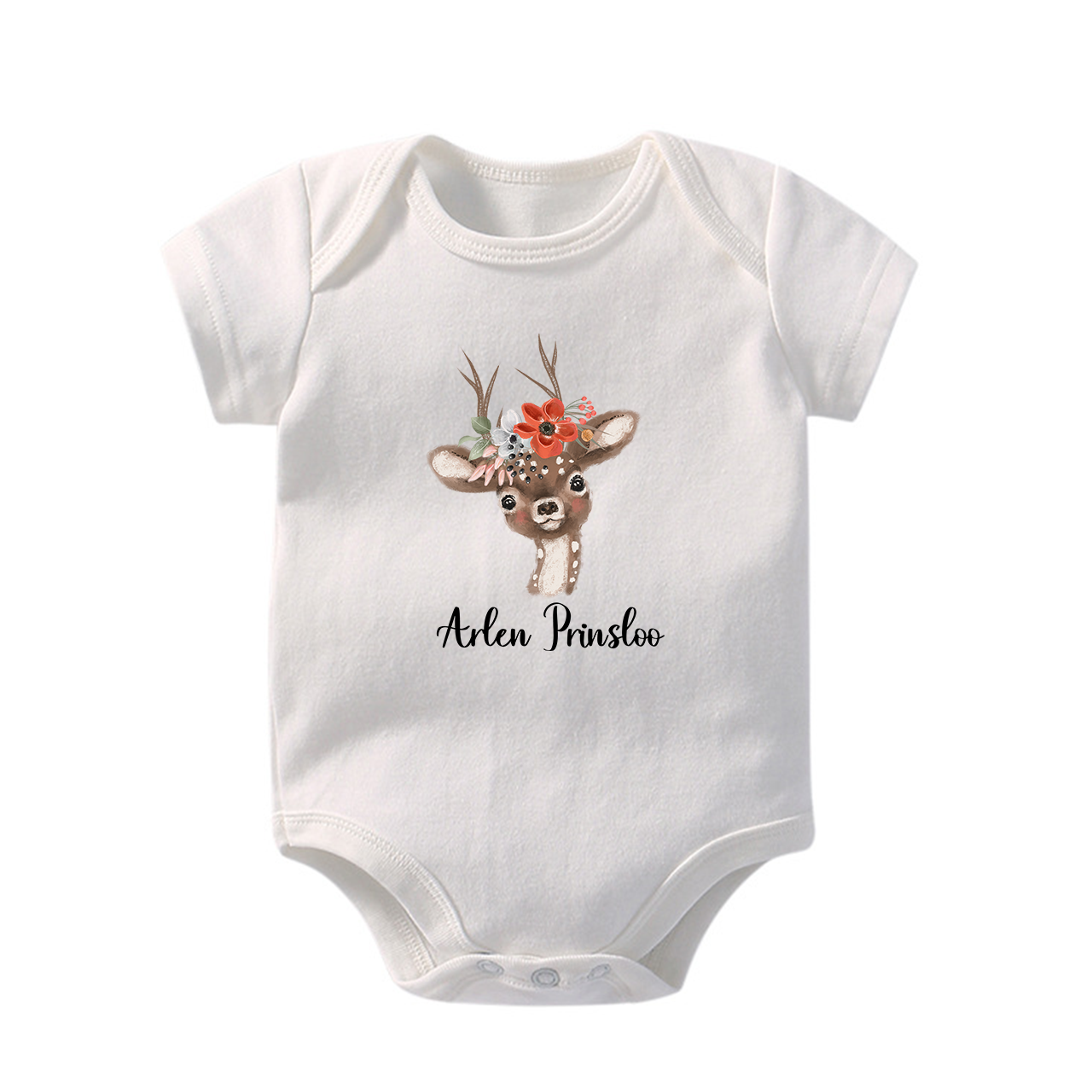Personalized Watercolor Deer Baby Bodysuit