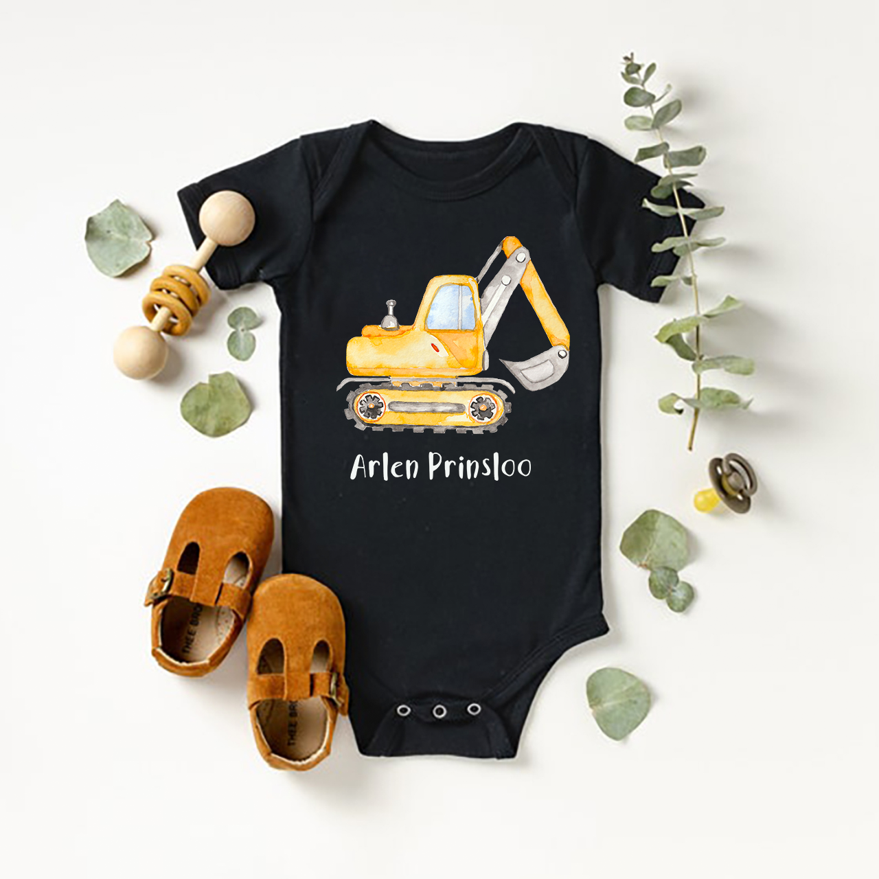 Personalized Excavator Baby Bodysuit