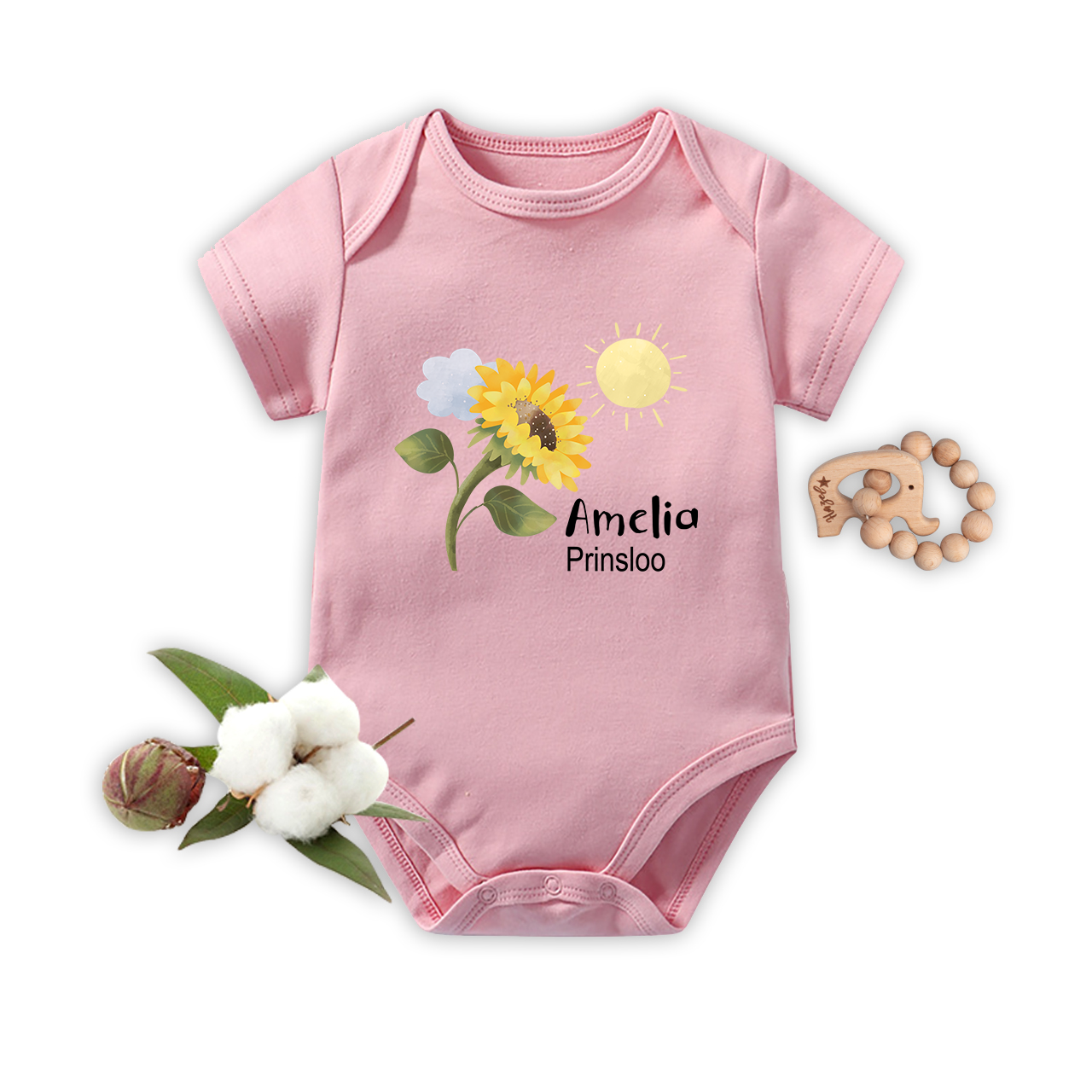 Personalized Sunflower Baby Bodysuit