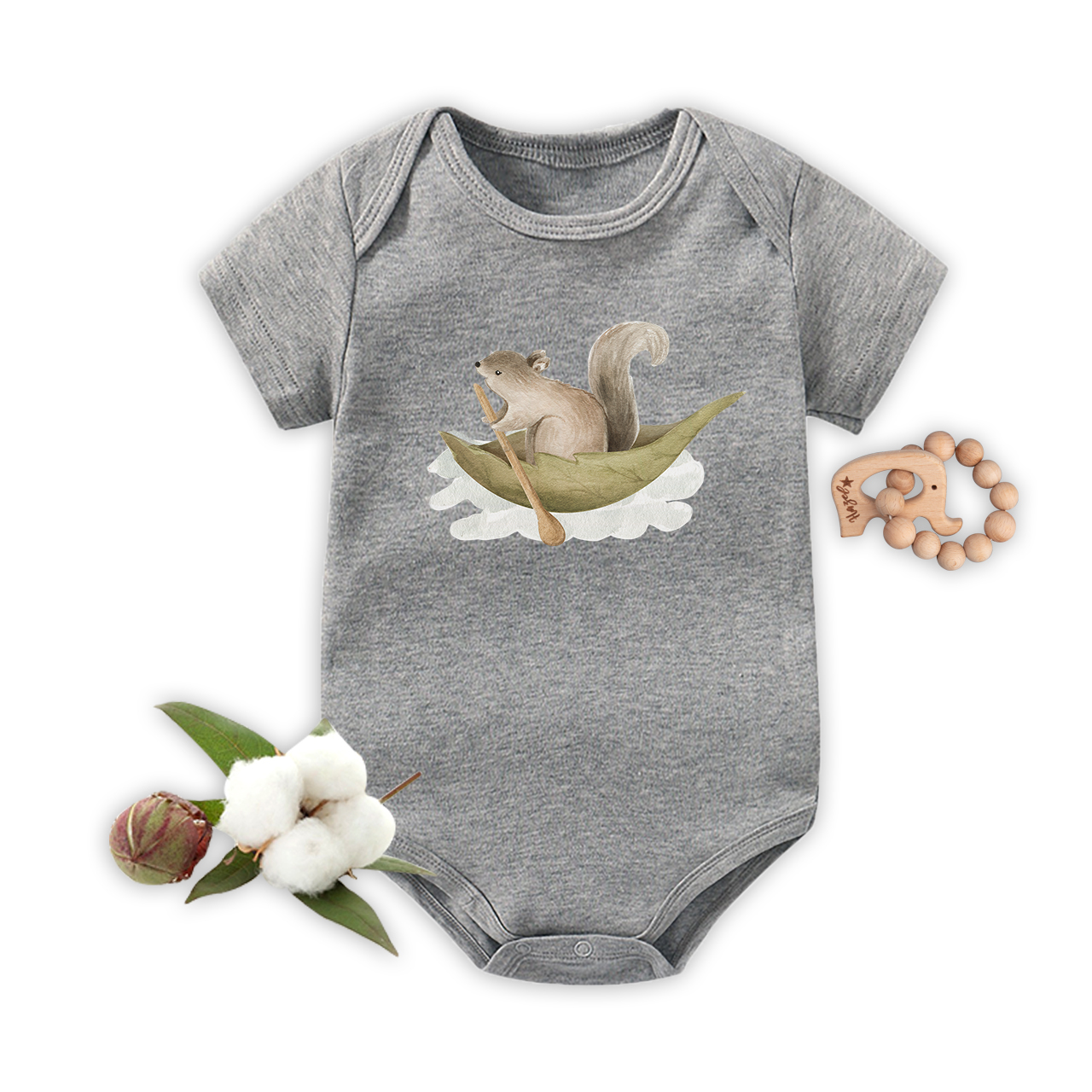 Little Squirrel Rowing Baby Bodysuit