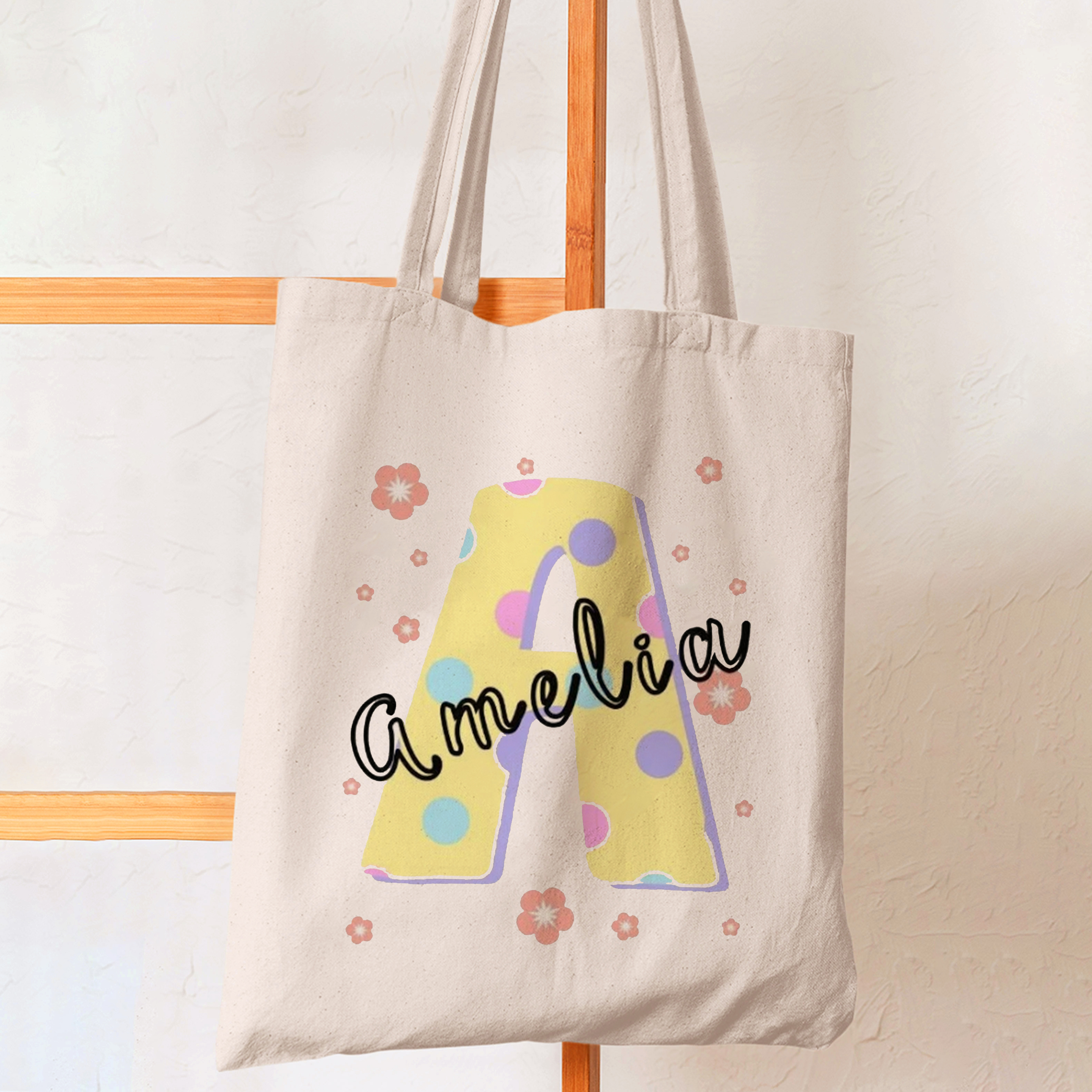Personalized Flower Kids Name School Tote Bag
