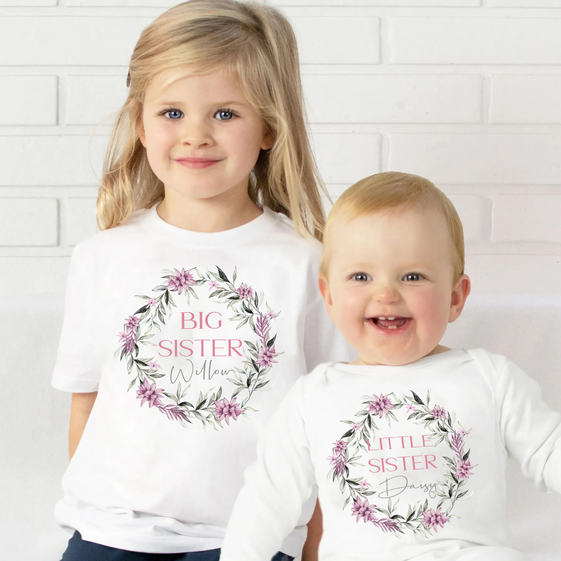 Girls Floral Wreath Siblings Family Matching Shirt
