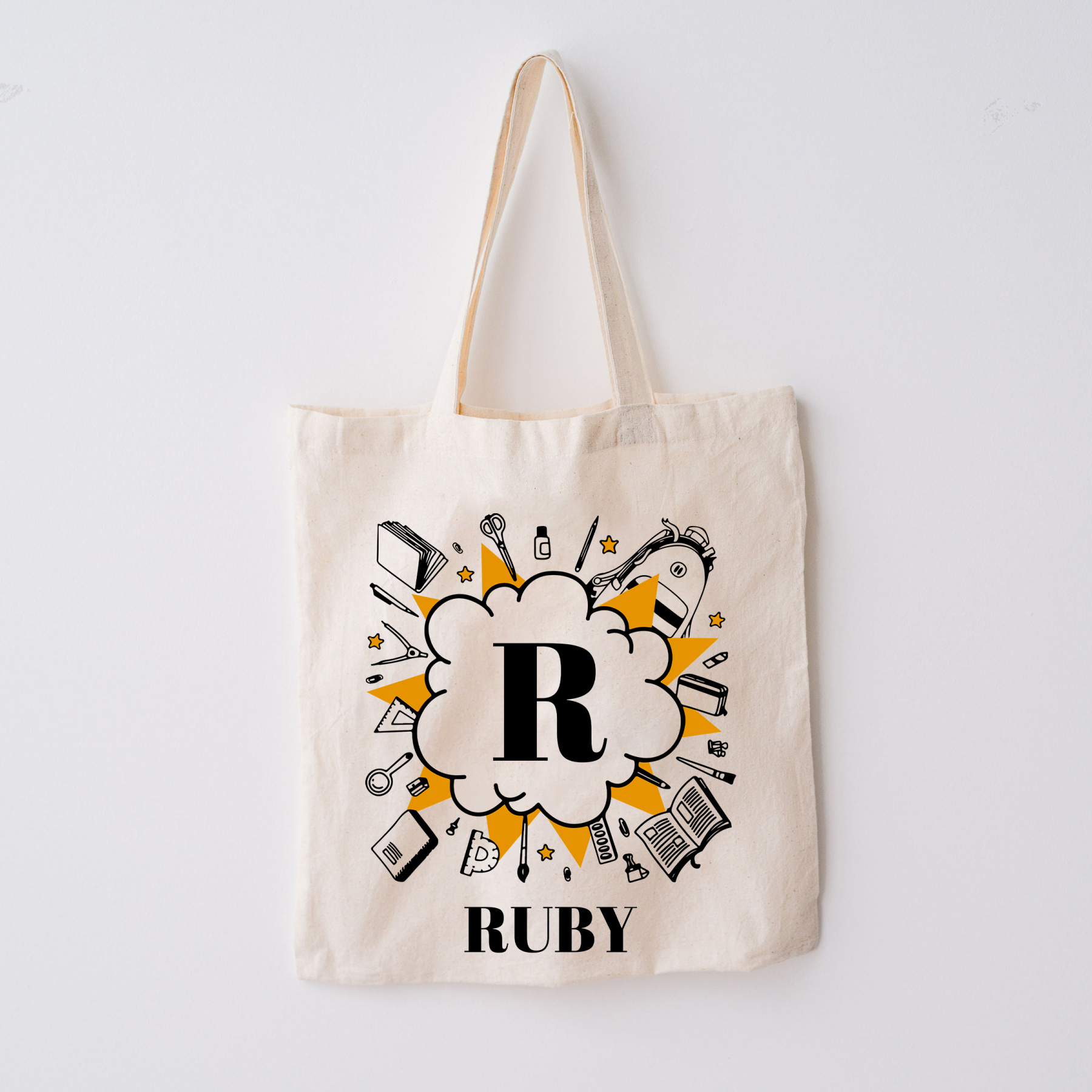 Personalized Stationery Boom Kids Name School Tote Bag