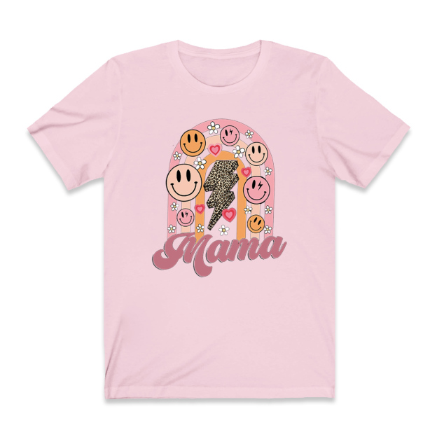 Retro Floral Heart Smiley Face Mama Tees