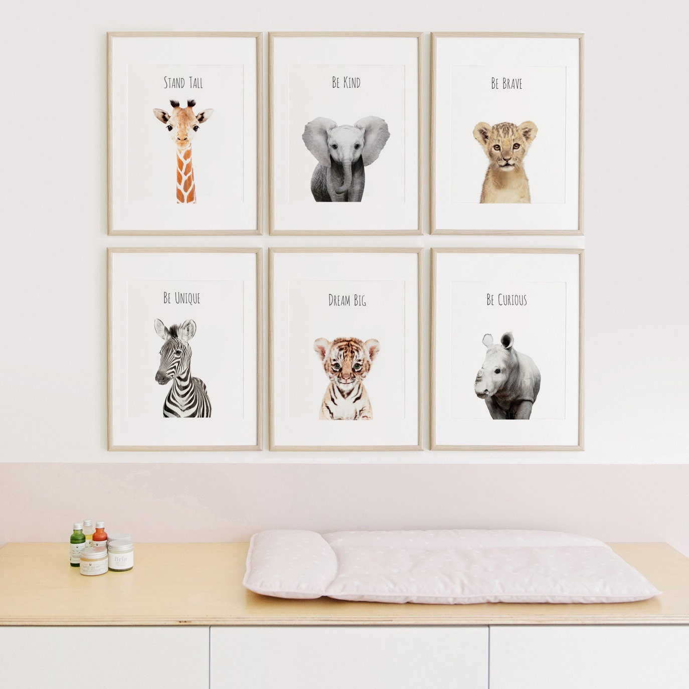 Set of 6 Safari Animals Nursery Digital Wall Art
