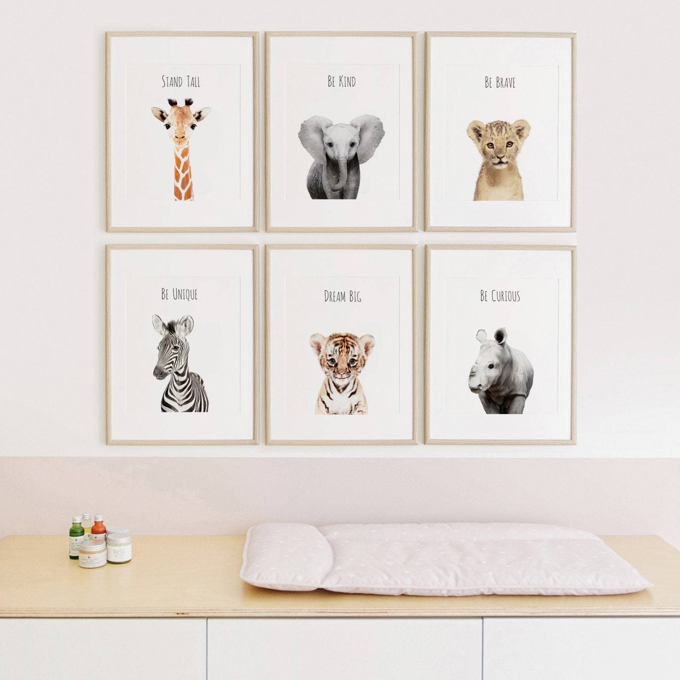 Set of 6 Safari Animals Nursery Digital Wall Art