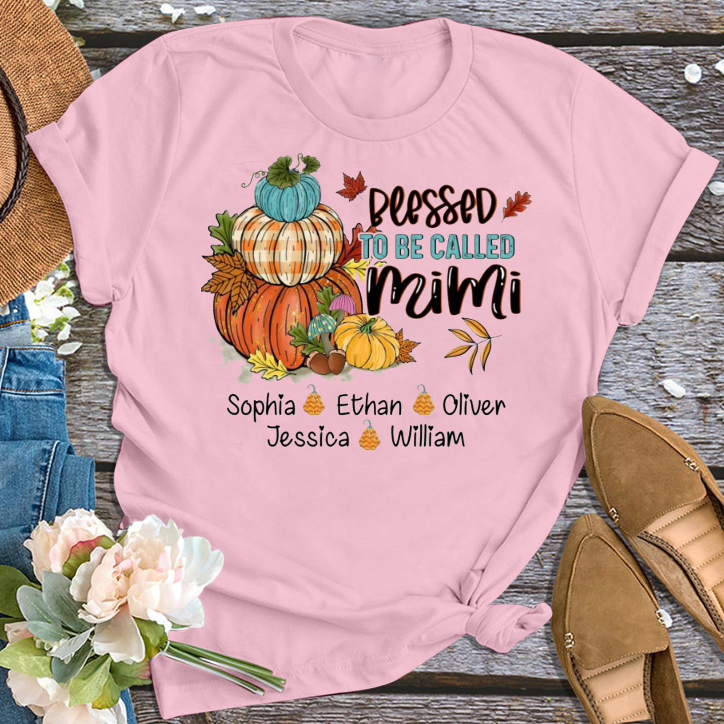Blessed Pumpkin Thanksgiving Personalized Grandma Shirt 
