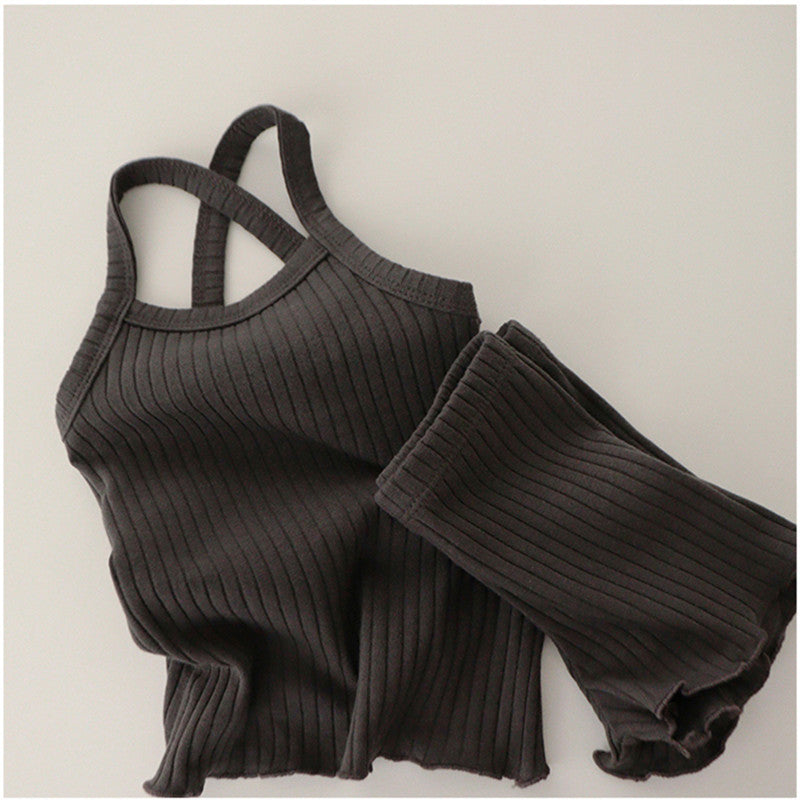 4 Colors Baby Girl Ribbed Short Set