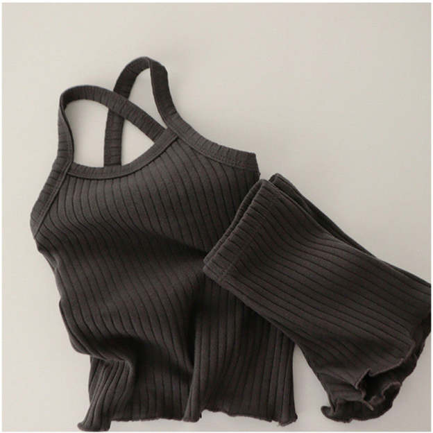 4 Colors Baby Girl Ribbed Short Set