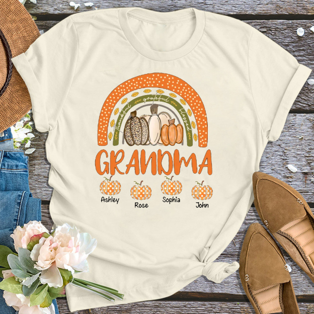 Three Pumpkins Thanksgiving Personalized Grandma Shirt 
