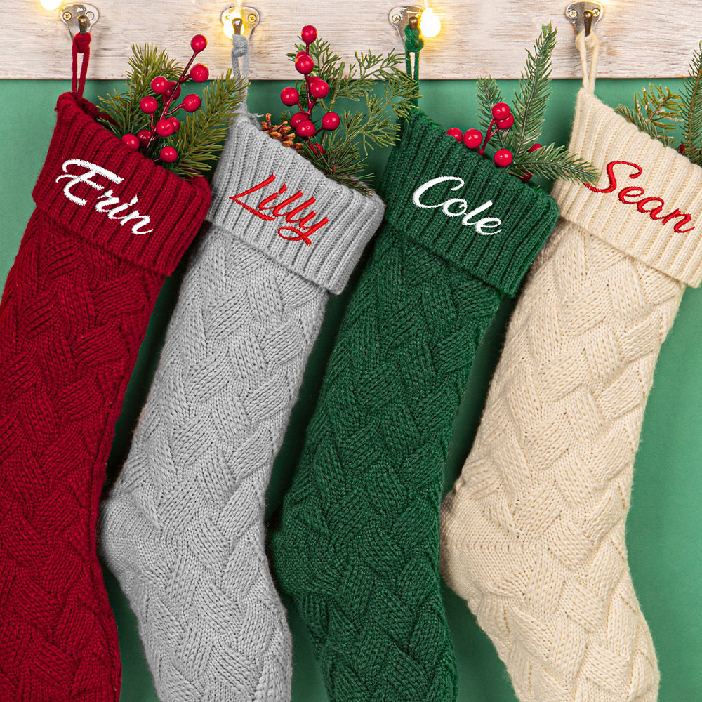 Personalized 4 Colors Christmas Woolen Stockings 