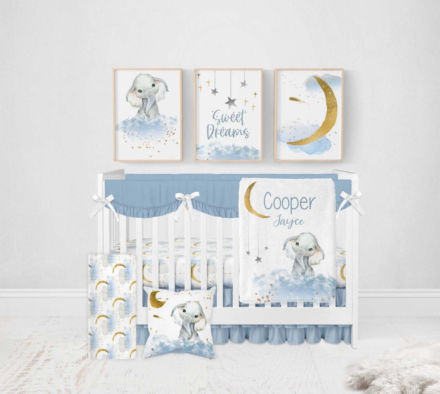 Personalized Blue Elephant Baby Flannel Blanket