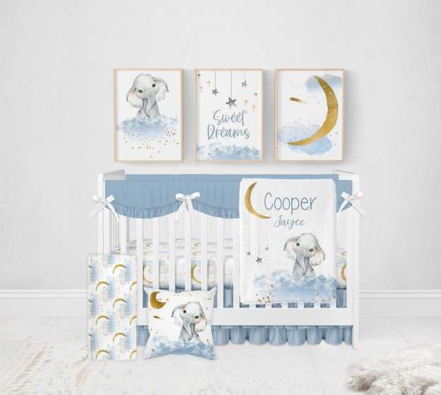 Personalized Blue Elephant Baby Flannel Blanket