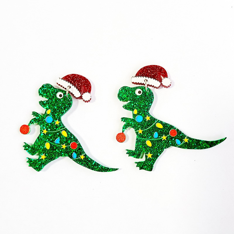 Christmas Dinosaur Acrylic Earring 
