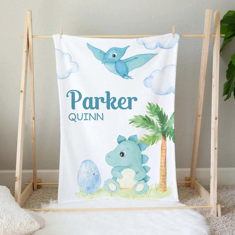 Personalized Dinosaur World Baby Boy Flannel Blanket