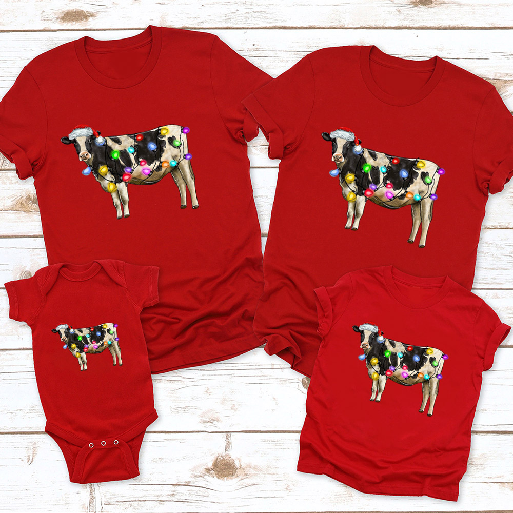 Christmas Light&Cow Family Matching Shirt