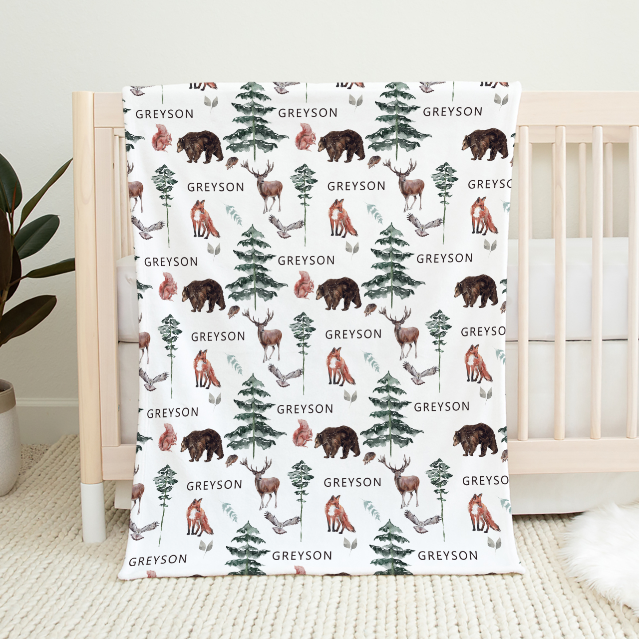 Woodland Personalized Baby Flannel Blanket