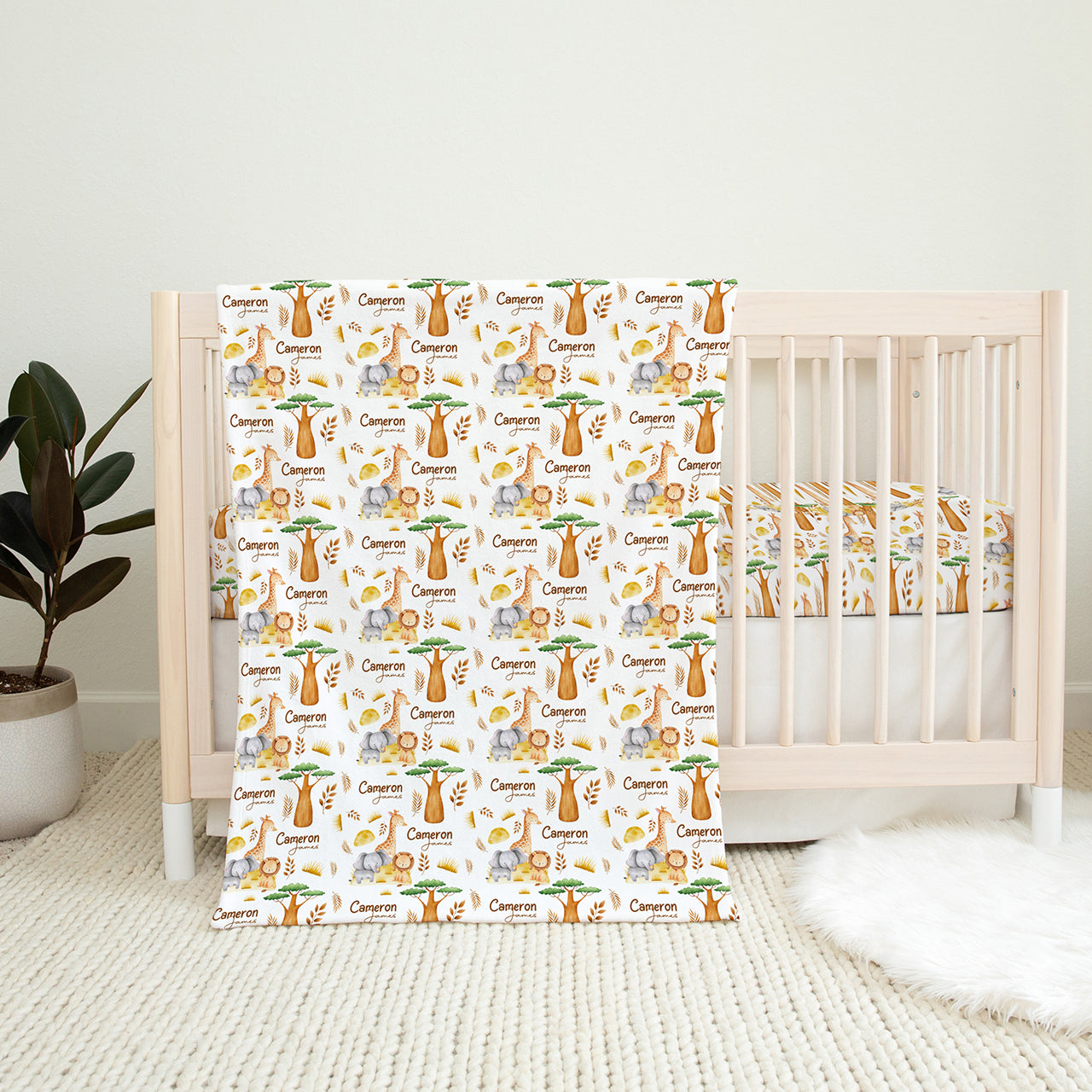 Personalized Giraffe Lion Elephant Baby Flannel Blanket