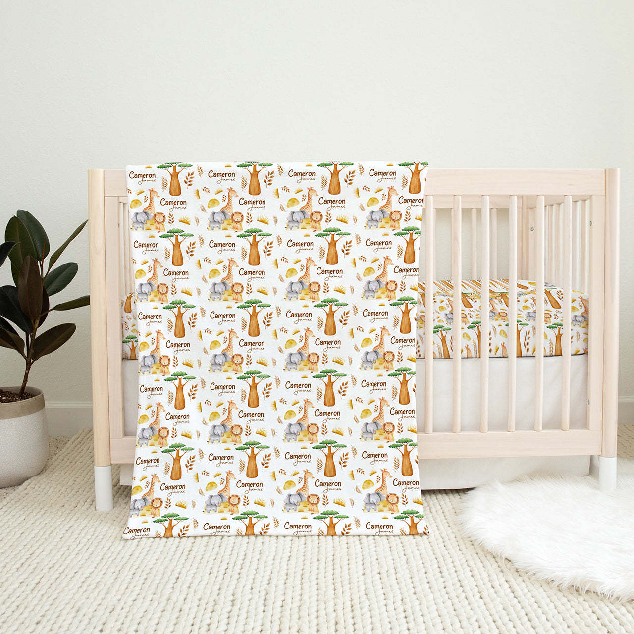 Personalized Giraffe Lion Elephant Baby Flannel Blanket