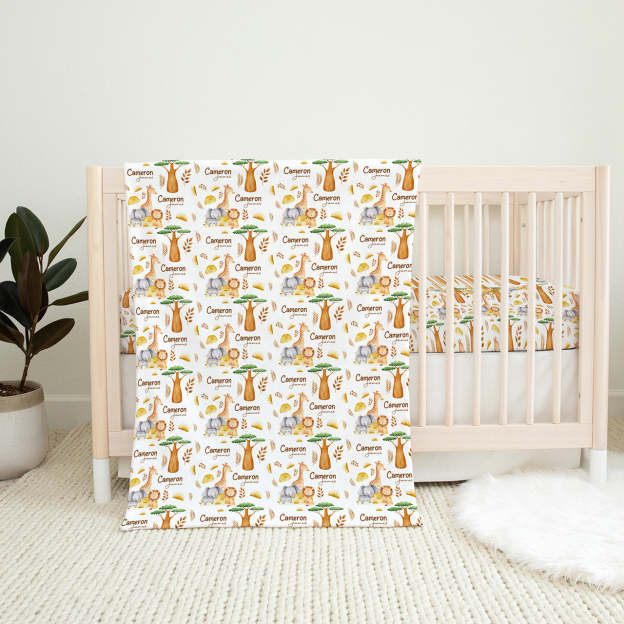 Personalized Giraffe Lion Elephant Baby Flannel Blanket