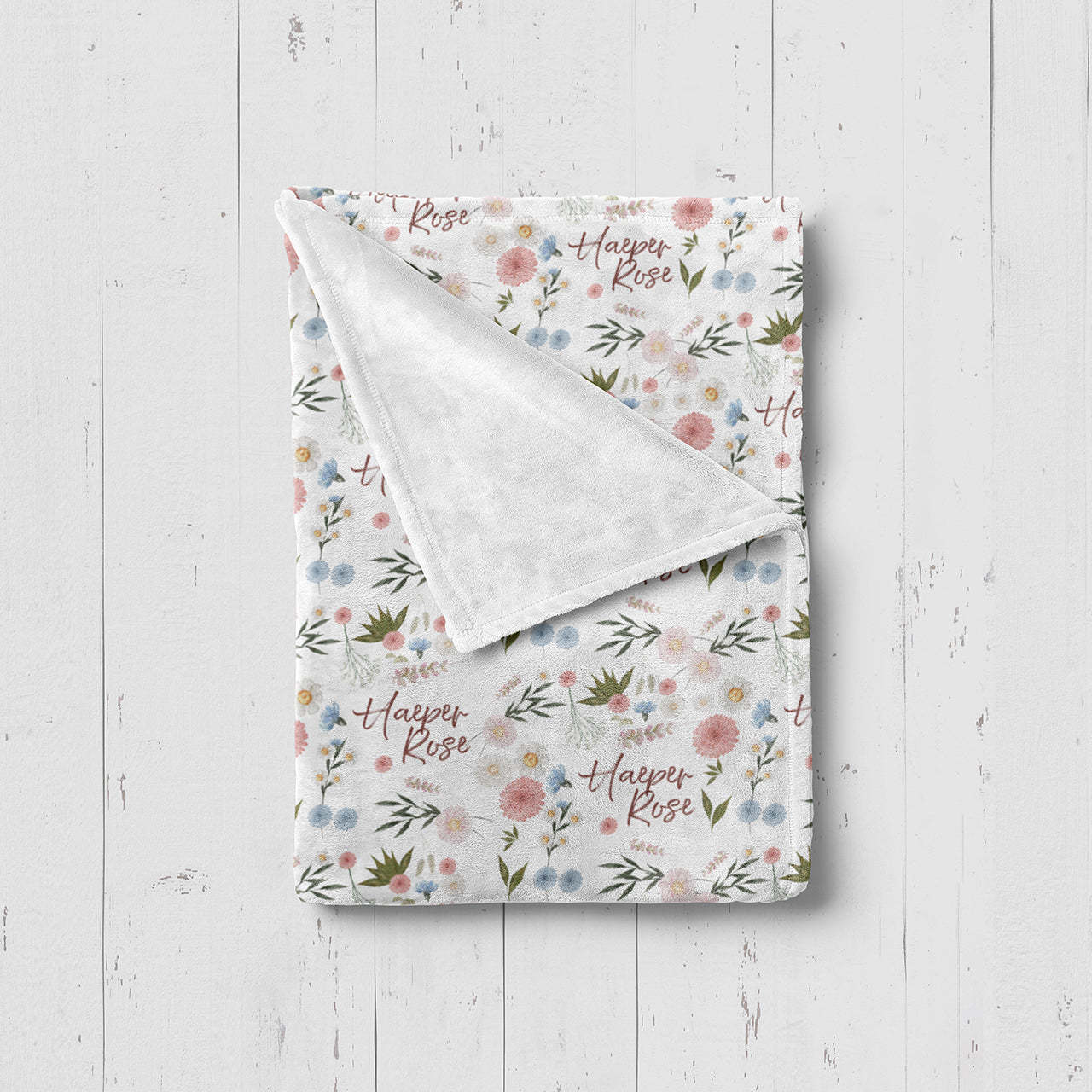 Personalized Daisy Print Baby Flannel Blanket