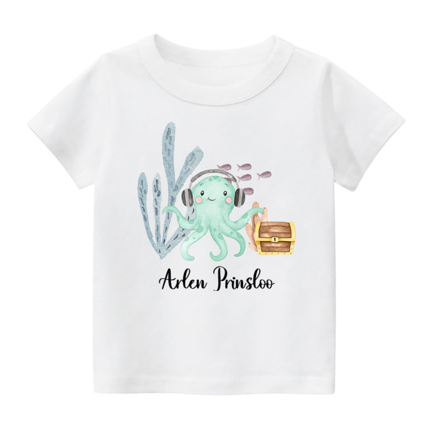 Personalized Octopus Listening To Music Kids T-Shirt