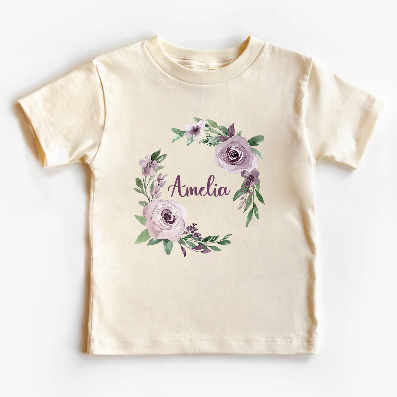 Personalized Light Purple Wreath Shirt For Kids