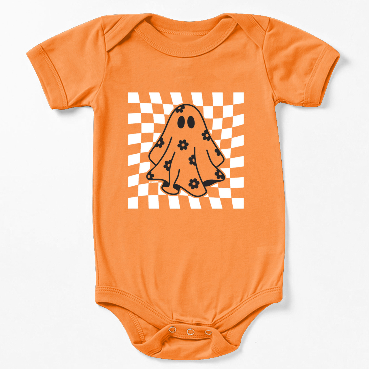 Checkered Floral Daisy Ghost Baby Bodysuit